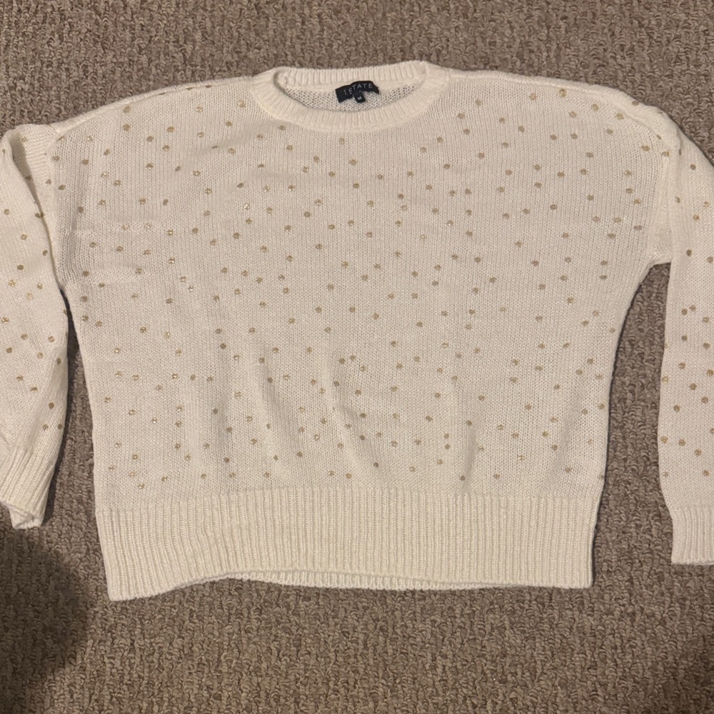 1. State White Sweater with Gold Dots